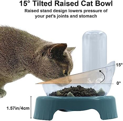 Triple Dog Cat Bowls, 15 Tilt 3-in-1 Water Feeder Bowls with Automatic Water Bottle Bowl, Removable Cat Wet and Dry Food Bowl Set for Small Cat and Puppy (Navy Blue) - Image 4