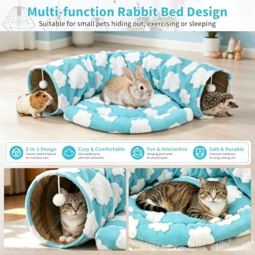 BWOGUE Bunny Tunnel Bed, 2-in-1 Collapsible Rabbit Tunnel Hideout with Mat - Image 4