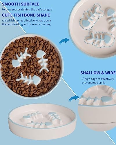 Ceramic Elevated Slow Feeder Cat Bowl, Anti Vomit, Removable Dish, White - Image 5
