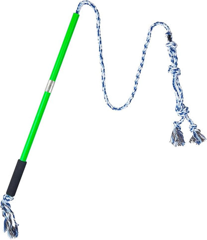 Interactive Flirt Pole Toy for Dogs Chase and Tug of War,Durable Teaser Wand with Pet Fleece Rope Tether Lure Toy to Outdoor Exercise & Training for Small Medium Large Dogs (Blue White)