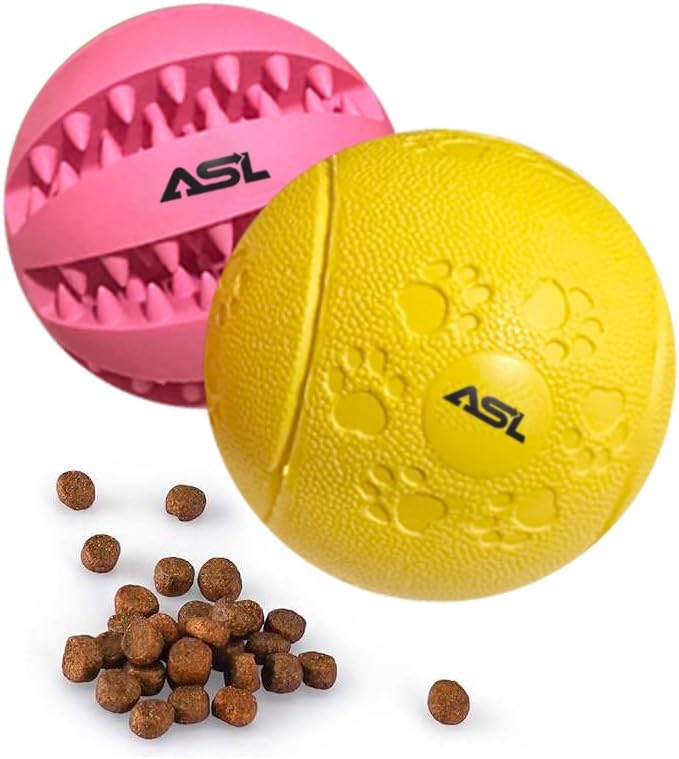 ASL Interactive Dog Treat Ball 2 Pack – Treat Dispensing Dog Toy, Dog Puzzle Toy & Dog Puzzle Feeder, Interactive Dog Ball for Enrichment, Slow Feeder Dog Toy, Dog Toys to Keep Dogs Busy