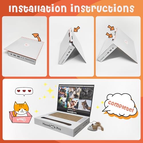 2PCS Cat Scratcher Laptop with 'Mouse' Jingle Ball, Stickers, 3-in-1 Cardboard Cat Interactive Toy, Kitten Toy & Cat Scratching Pad - Image 5