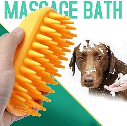 Dog Cat Pet Grooming Brush - Silicone Massage Brush for Deshedding and Bathing, Anti-Slip Rubber Shampoo Brush for Long & Short Hair Dogs and Cats (Orange) - Image 5