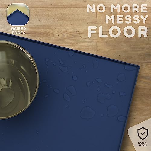 Dog Food Mat - 24x15 Raised Edges Dogs Mat for Food and Water Prevent Spill, Waterproof Cat Food Mats Protect Floors, Easy Clean Dog Bowl Mats for Food and Water, Silicone Pet Feeding Placemats Navy - Image 5