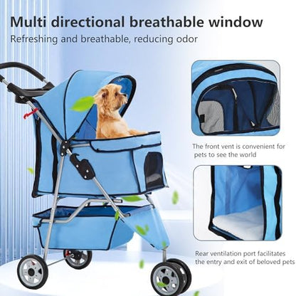FDW | 3-Wheel Foldable Pet Stroller | Blue | Lightweight & Portable - Image 3