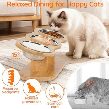 Raised Cat Bowls 15° Tilted Adjustable 3 Stainless Steel for Cats - Image 3