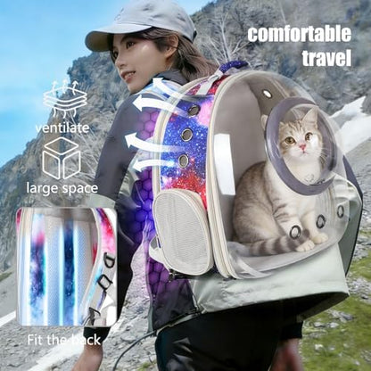 Galaxy Blue Cat Bubble Backpack,Back Expandable cat Backpack with Clear Window -Space Capsule Cat Carrier for Kitten Bunny Small Puppy Vet and Outdoor Adventure(Galaxy Blue) - Image 5