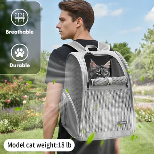 Pet Backpack Carrier ，Large Cat Carrier Backpack Up to 20 Lbs with Breathable Mesh, for Medium Large Cats or Small Dogs, Travel Hiking Camping Backpack (Gray-XL) - Image 3