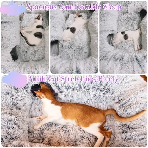XxingSheep 4-Cave Plush XL Cat Tunnel Bed Indoor Cats Peekaboo Toy Mat Grey - Image 5