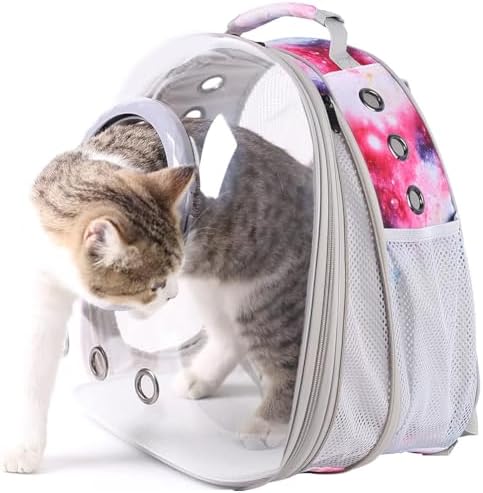 Cat Carrier Backpack Galaxy Front Expandable Large Cat Backpack Bubble - Pet Carrier Backpack for Small Dogs Fit up to 20 lbs Travel Hiking Camping Carrying Bag (Front Expandable-Galaxy Pink) - Image 6