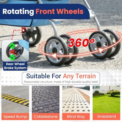 BestPet | 4-Wheel Foldable Pet Stroller | Blue | Lightweight & Portable - Image 4