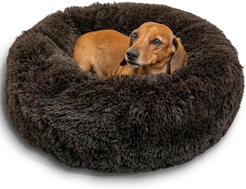 Best Friends by Sheri The Original Calming Donut Dog Bed for Small Dogs up to 25 lbs, Shag Faux Fur, Dark Chocolate, 23" x 23" by BestFriendsbySheri