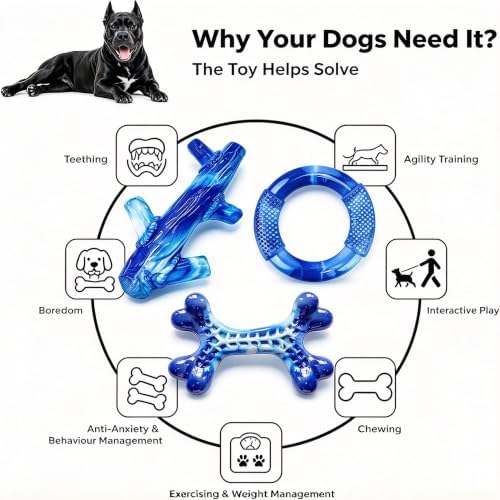 Furdog Indestructible Dog Toys for Aggressive Chewers 3 Pack, Tough Dog Toys for Large Dogs Chew Toys Keep Them Busy, Bacon Flavor, Blue - Image 2
