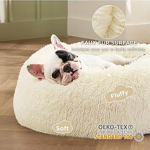 Bedsure Calming Small Medium Dog Bed Donut Washable Puppy Bed,27ins Cream - Image 2