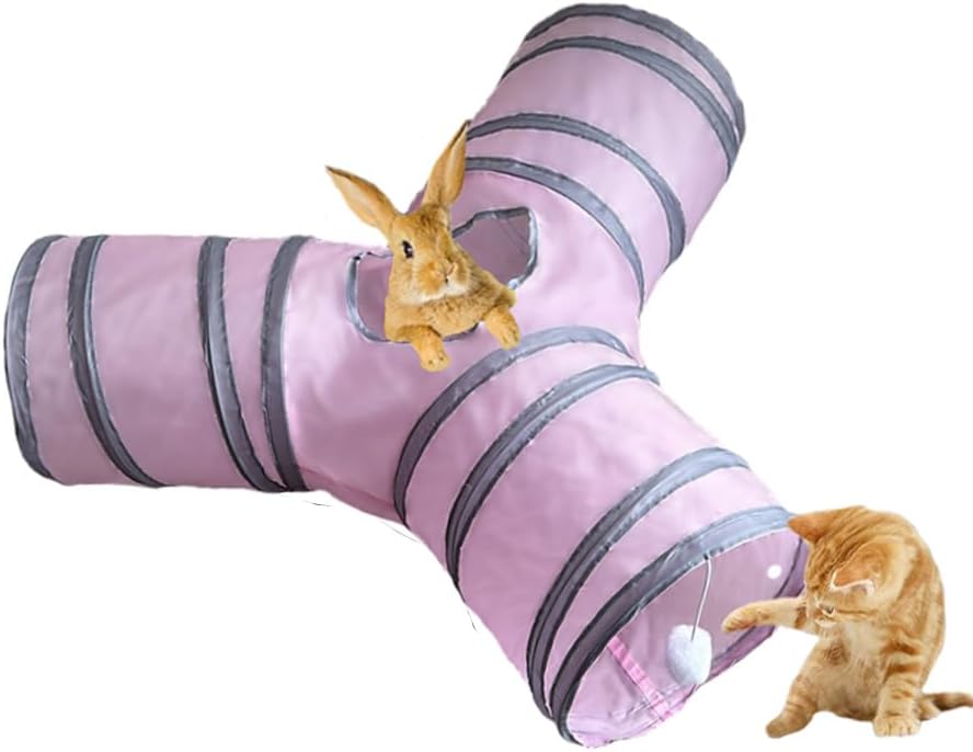 3-Way Collapsible Cat Tunnel Tube Toy Pink - Image 4