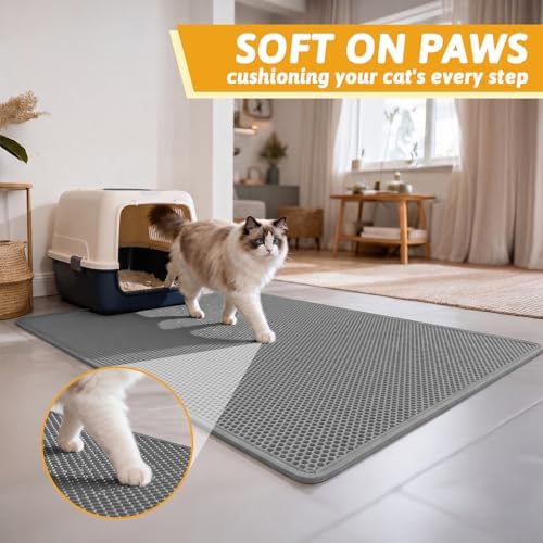 Pieviev Cat Litter Box Mat, Double-Layer Urineproof Design, 47" x 36" Gray - Image 4