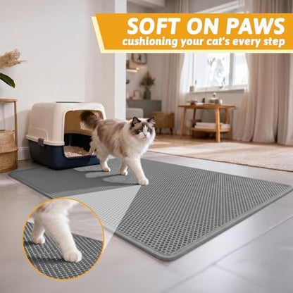 Pieviev Cat Litter Box Mat, Double-Layer Urineproof Design, 47" x 36" Gray - Image 4