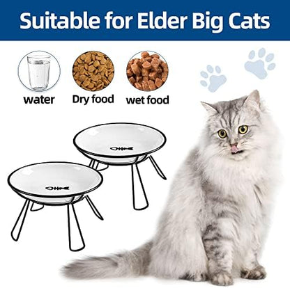 Cat Bowls, Elevated Bowl, Raised Ceramic Dish with Metal Stand, Pet Water or Food Feeding Station for Indoor Cats, Kitten, Puppies and Small Dogs(2 Pack) - Image 3