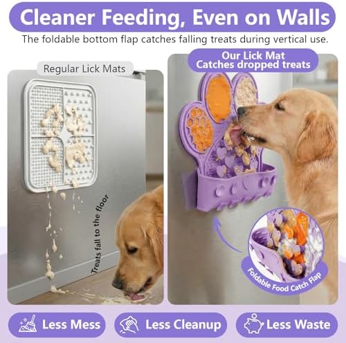 Dog Lick Mat with Suction Cups, Slow Feeder & Enrichment Mat for Dogs & Cats, Silicone Feeding Mat for Wet & Dry Food, Anxiety Relief, Mess-Free Foldable Pocket Design, Purple - Image 3