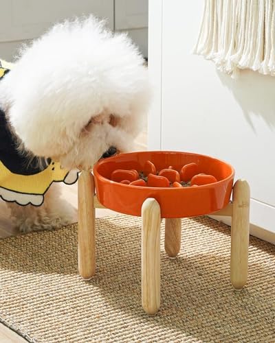 LE TAUCI Ceramic Slow Feed Dog Bowls, Elevated, Anti-Gulping, Non-Slip, 6 inch, Orange - Image 2