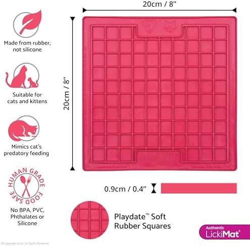 LickiMat Classic Playdate, Cat Slow Feeder Lick Mat, Boredom Anxiety Reducer; Perfect for Food, Treats, Yogurt, or Peanut Butter. Fun Alternative to a Slow Feed Cat Bowl or Dish, Pink - Image 2