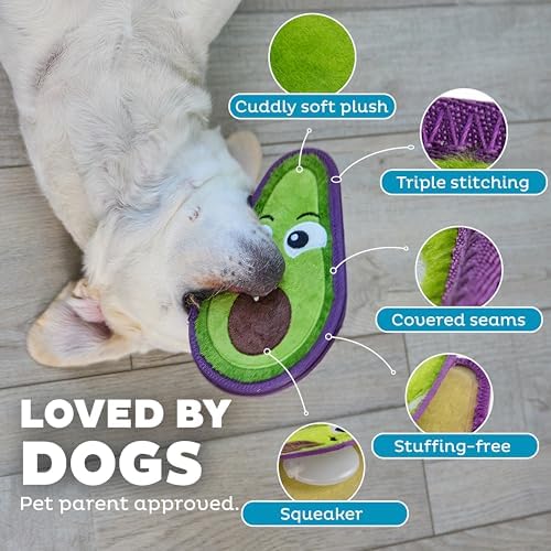 Outward Hound Tough Skinz Durable Chew Plush Squeaky Dog Toy, Avocado, 9" - Image 4
