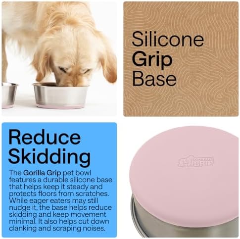 GORILLA GRIP Dog Bowls, Food Grade Stainless Steel, Set of 2, 8 Cup, Pink - Image 3