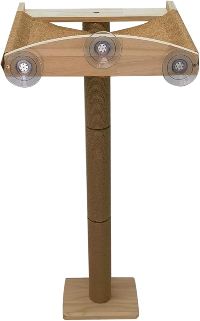 42'' Cat Tree Window Sill Perch with Tall Vertical Scratching Post Height-Adjustable Indoor Hammock Bed for Large Cats Drill-Free Suction Cup Climbing Tree Tower for Sunbathing & Bird Watching (Wood)