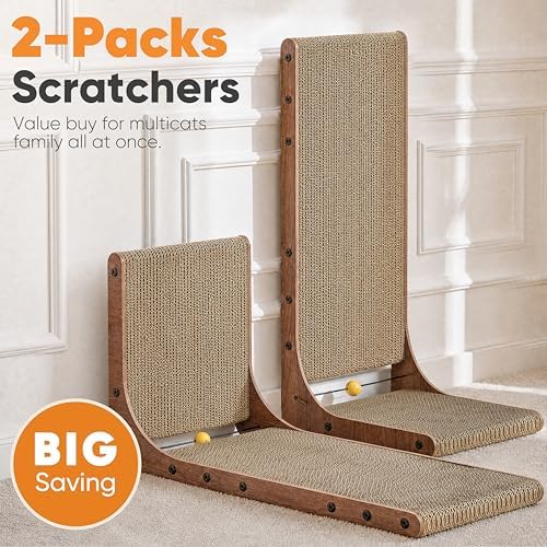 FUKUMARU Cat Scratcher 2 Packs, 25 Inch Cat Scratching Boards, L Shaped Pad - Image 2