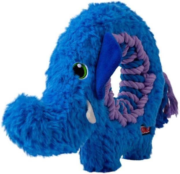 KONG Ringaroos - Interactive Rope Ring Dog Toy with Plush Squeaker - for Fetch, Tug & Cuddle - for Medium Sized Dogs (Blue Elephant)