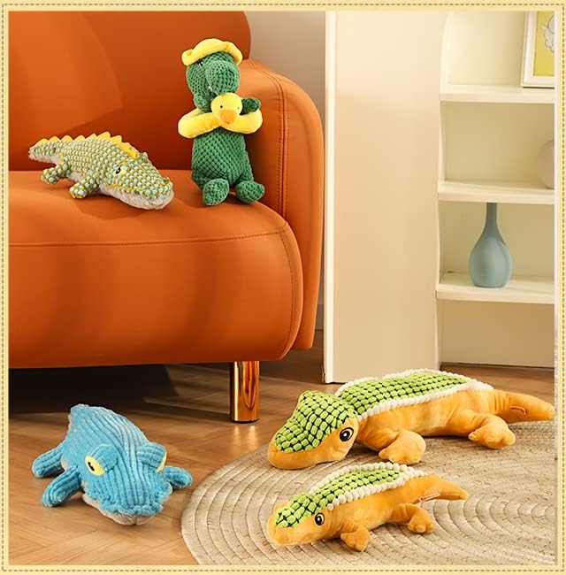 Squeaky Dinosaur Dog Toy - Multifunctional 2 in 1 Funny Plush Stuffed Animal Interactive Dog Toy Frisbee for Chewers Puppy Small Big Large Breed Dogs
