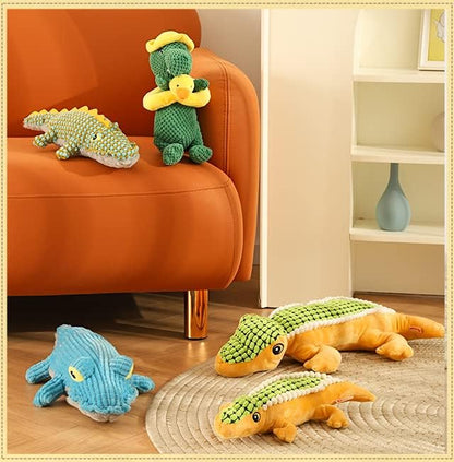 Squeaky Dinosaur Dog Toy - Multifunctional 2 in 1 Funny Plush Stuffed Animal Interactive Dog Toy Frisbee for Chewers Puppy Small Big Large Breed Dogs