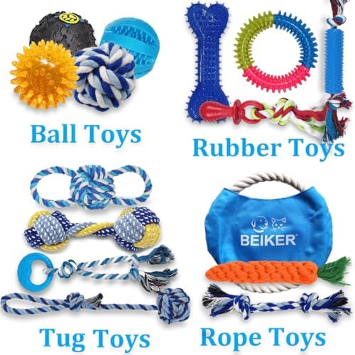 Beiker Dog Teething Chew Toys - 15 Pack Small Medium Breed Puppy Toy, Variety Dogs Rope Chew Toys Bundle for Boredom, Pet Interactive Squeaky Treat Dispensing Ball for Puppies - Image 2