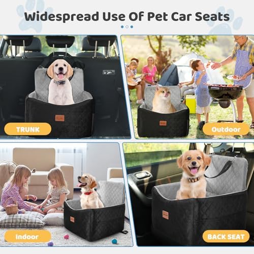 Dog Car Seat for Small Medium Dogs Up to 40 lbs – Dog Booster Seat with 6-Inch Memory Foam, Pet Car Seat with Removable Washable Cover, 3 Safety Belts & 2 Storage Bags (Black/Gray) - Image 6