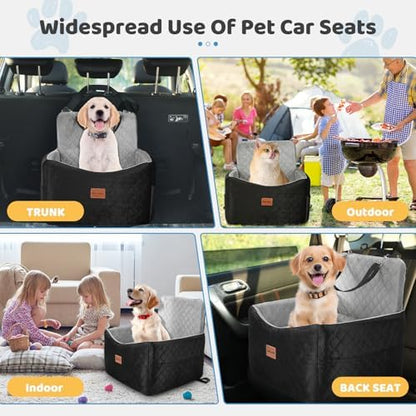 Dog Car Seat for Small Medium Dogs Up to 40 lbs – Dog Booster Seat with 6-Inch Memory Foam, Pet Car Seat with Removable Washable Cover, 3 Safety Belts & 2 Storage Bags (Black/Gray) - Image 6