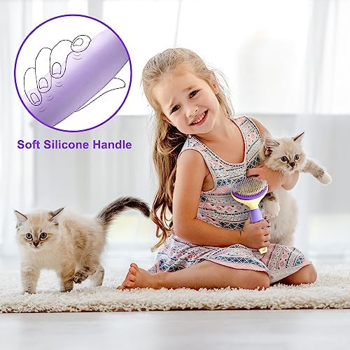 Cat Brush for Grooming and Shedding, Self-Cleaning Silicone Brush for Short and Long Haired Cats, Cat Gifts for Pet Lovers (purple) - Image 6