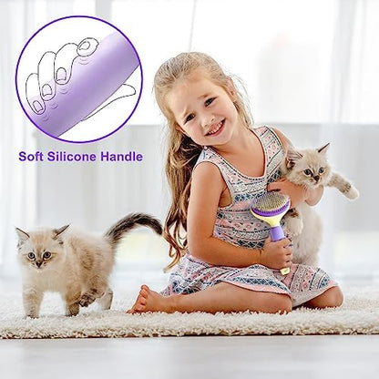 Cat Brush for Grooming and Shedding, Self-Cleaning Silicone Brush for Short and Long Haired Cats, Cat Gifts for Pet Lovers (purple) - Image 6