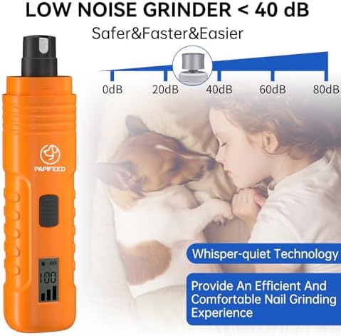 PAPIFFEED Dog Nail Grinder with LCD Display – Quiet Electric Nail Trimmer with Dual LED Light, Safe for Black & Thick Nails, Rechargeable for Small Medium Large Dogs & Cats (Orange) - Image 4