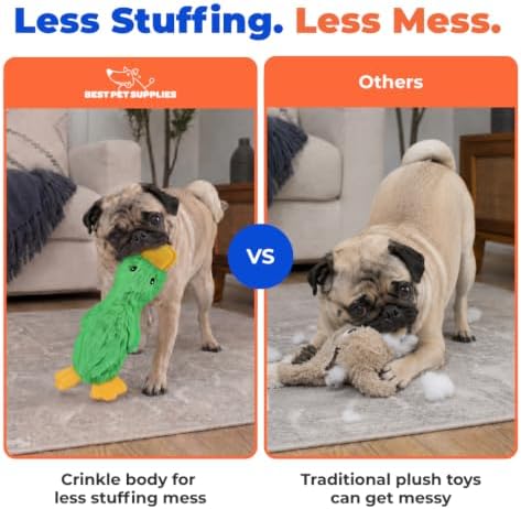 Best Pet Supplies Interactive Squeaky Dog Toy - Crinkle Duck, Green - Image 5