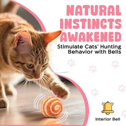 Cutie's PetBox 3-Pack Sisal String Rattle Ball Toy for Indoor Cats - All Natural Woven Fibers, Assorted Colors, 1.7" Size - Image 3