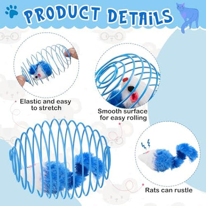 Jecery 5 Pcs Cat Toys Spring,Mouse,Blue White - Image 3