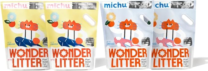 Michu Wonder Litter - Plant-Based & Automatic-Box Friendly 5.5lb/88oz (Lemon Tea + Unscented, 4 Pack)
