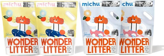 Michu Wonder Litter - Plant-Based & Automatic-Box Friendly 5.5lb/88oz (Lemon Tea + Unscented, 4 Pack)