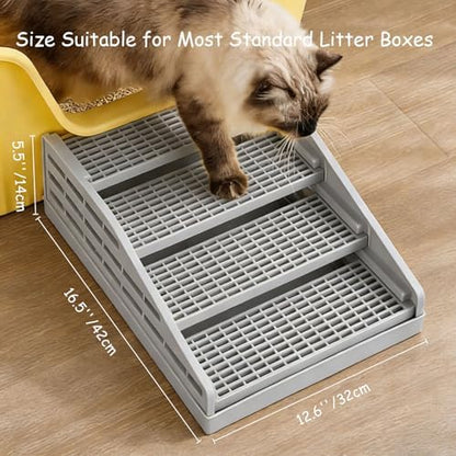 Litter Box Step Cat Ramp Litter Catcher for Cat Litter Boxes Height Adjustable Litter Mat for Small and Senior Cats Washable Water-Proof - Grey - Image 3