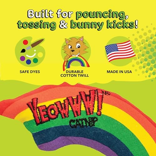 Yeowww! Catnip Rainbow Toy for Cats - Colorful Arch Shape - Durable Cotton Twill - Made in the USA - Stuffed with Organically Grown Catnip - Image 6