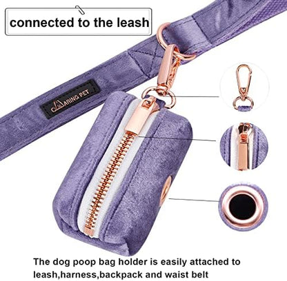 ARING PET Dog Waste Bag Dispenser, Velvet Doggy Poop Bags Holders Attach to Any Leashes, Purple Portable Washable Pet Waste Pouch Dispenser with Metal Zipper - Image 3