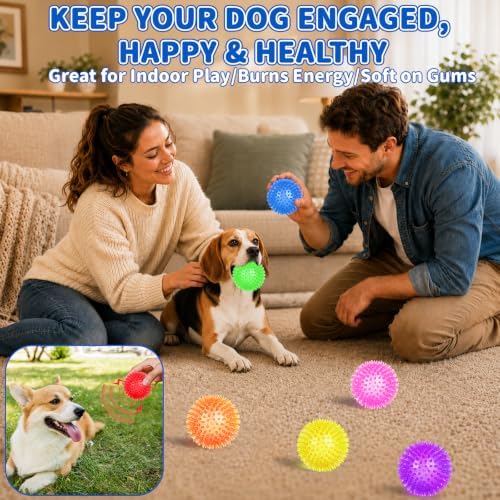 16 Pcs 3.5 In Light Up Squeaky Dog Balls 8 Colors LED Spiky Dog Toy Ball Glow in The Dark Interactive Fetch Ball TPR Bouncy Floating Toy for Aggressive Chewers Small Medium Large Dogs Indoor Outdoor - Image 6