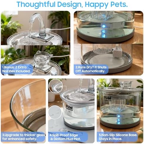 Glass Cat Water Fountain 70oz Dishwasher Safe Pet & Dog Fountain - Image 7