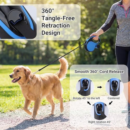 Segarty 16 Ft Retractable Dog Leash with Detachable Poop Bag Holder, 5m Walking Leash for Pets up to 66 lbs, 360°Tangle-Free Dog Lead with Anti-Slip Handle & One-Handed Brake Pause Lock for Outdoors - Image 5
