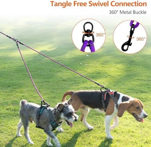 Taglory Double Dog Leash Coupler for Two Dogs, 1/3" Lightweight Dual Leash Extension for Small and Medium Dogs, No Tangle 360° Swivel, Reflective Rope, 30 Inch, Purple - Image 2